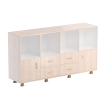 Шкаф-стеллаж верхняя часть без дверок, нижняя часть с 4 - мя ящиками и 2-мя дверками (бук/белый) - «globural.ru» - Волгоград