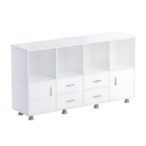 Шкаф-стеллаж верхняя часть без дверок, нижняя часть с 4 - мя ящиками и 2-мя дверками (белый) - «globural.ru» - Волгоград