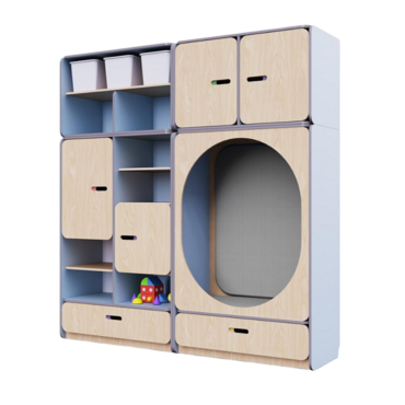 Детская стенка с местом для хранения и овальной зоной отдыха из коллекции «НЕГА» (цвет голубой) - «globural.ru» - Волгоград